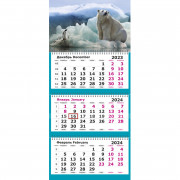 Календарь настенный 3-х блочный 2024, 305х697, Белый медведь, 3 спир,80г/м2